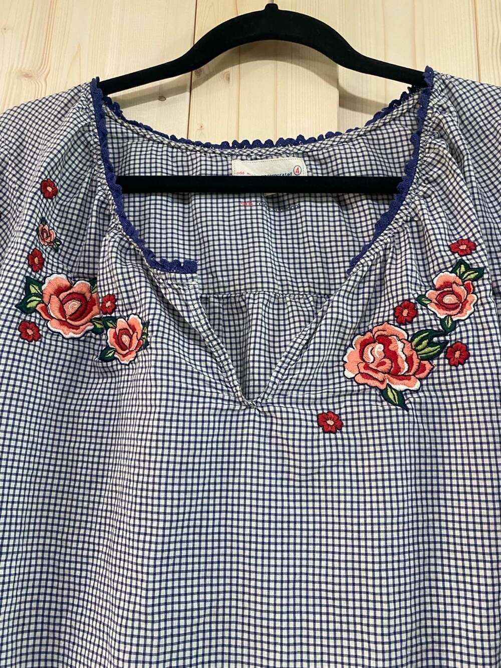 Odd Molly Gingham Floral Embroidered Tunic Blouse Size 4 - Picture 5 of 11